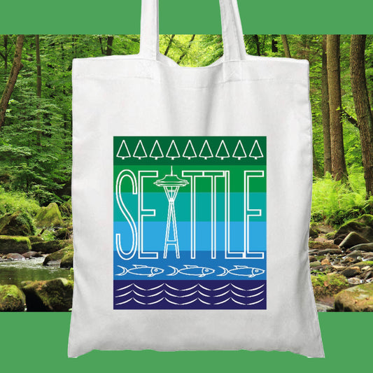SEATTLE Space Needle Graphic Unisex Cotton Reusable Tote Bag