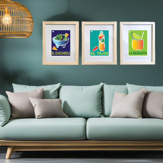 EL GUACAMOLE Mexican Loteria Food, Drink & festive Icons Printed Artwork Home Decor