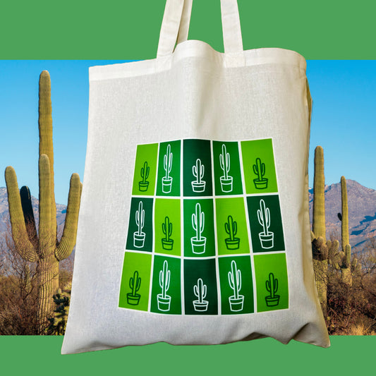 White MANY CACTUS Unisex Cotton Reusable Tote Bag