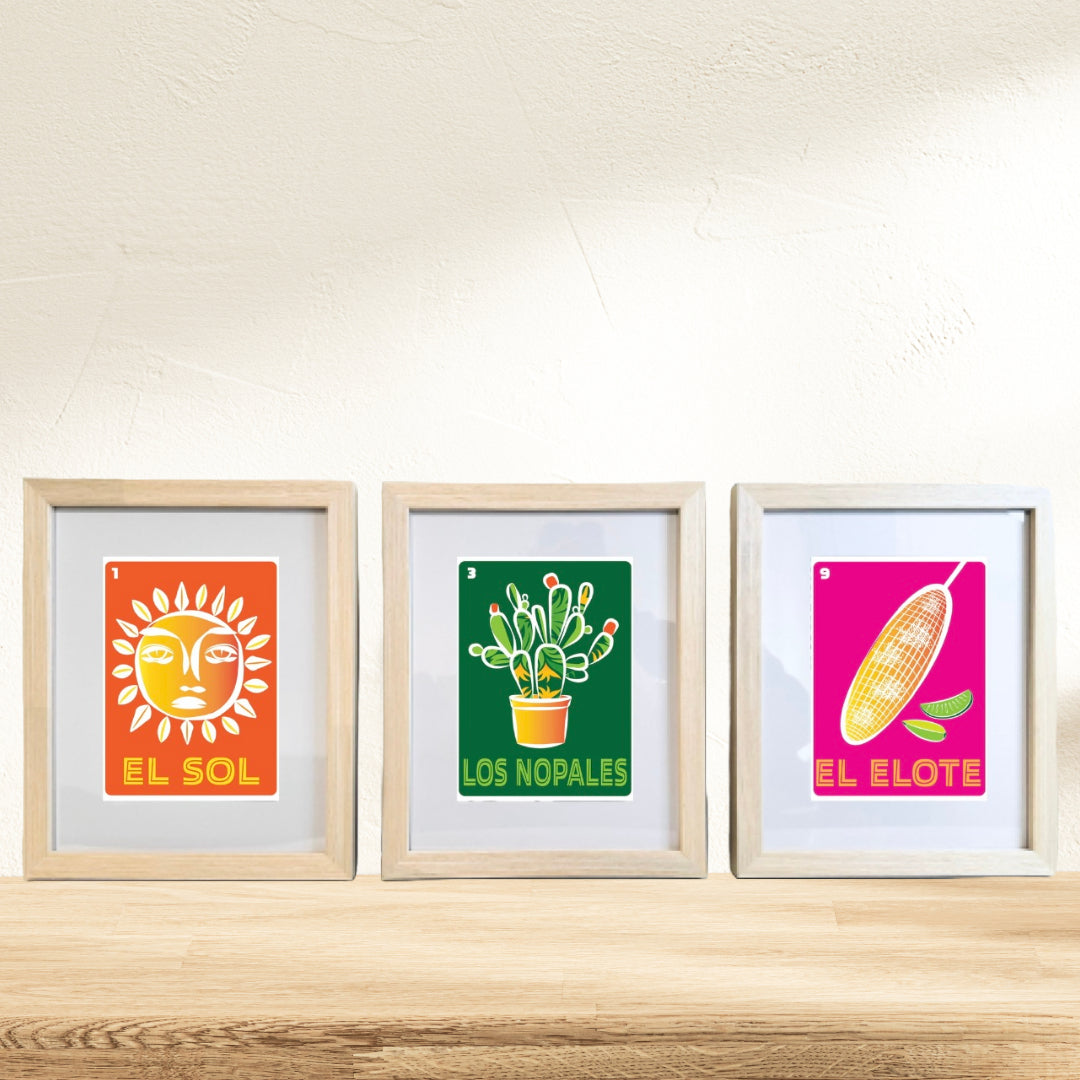 LOS NOPALES Mexican Loteria Food, Drink & festive Icons Printed Artwork Home Decor