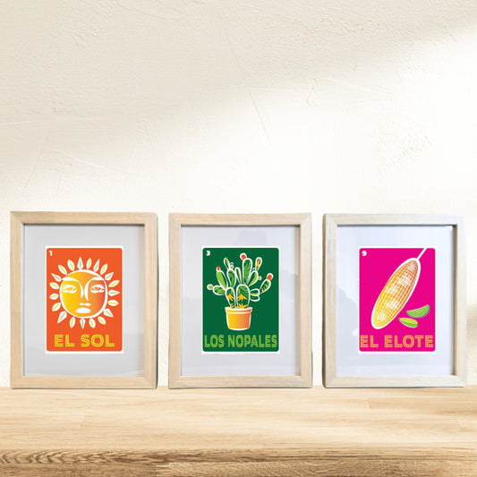 LOS NOPALES Mexican Loteria Food, Drink & festive Icons Printed Artwork Home Decor