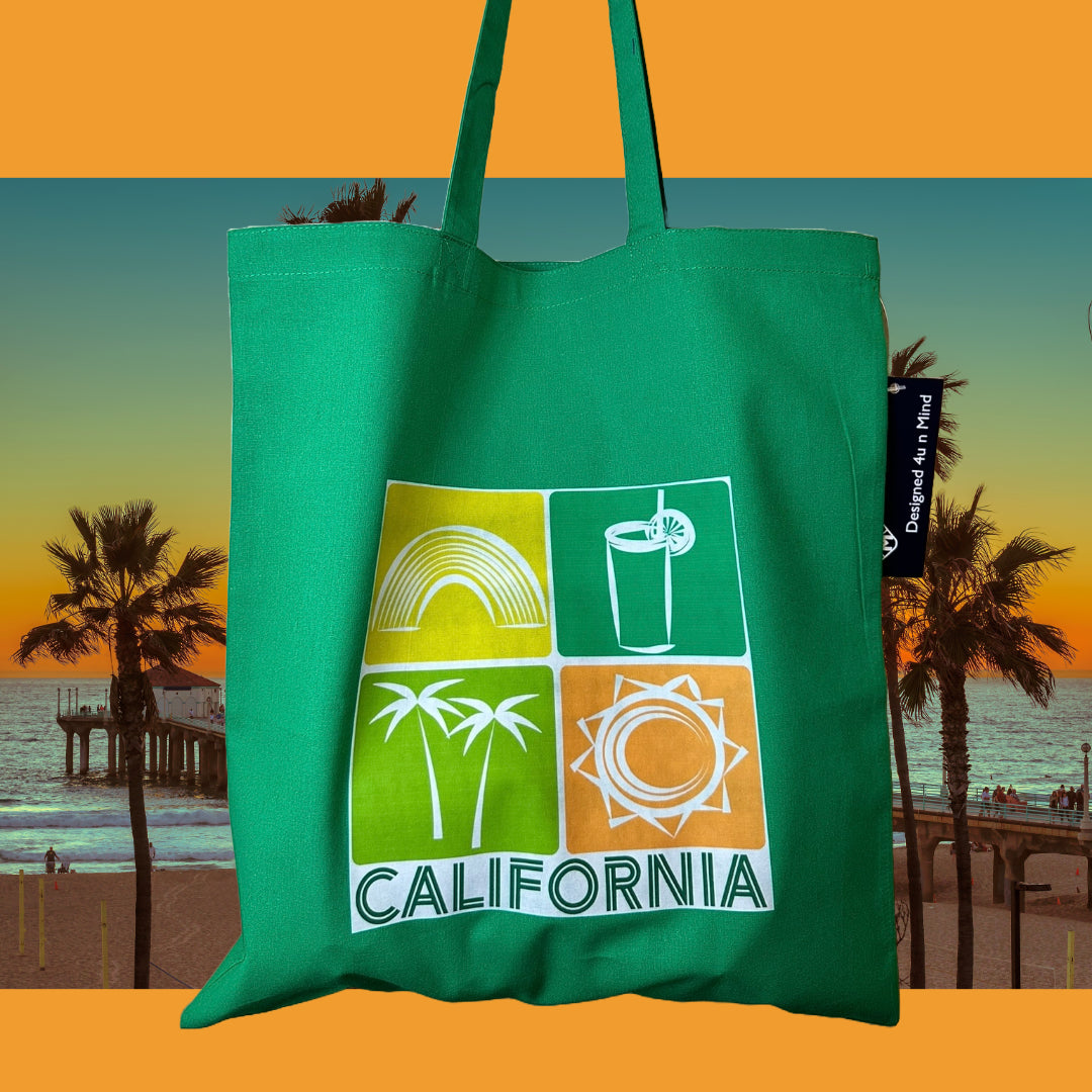 Green CALIFORNIA Icons graphic Unisex Cotton Reusable Tote Bag