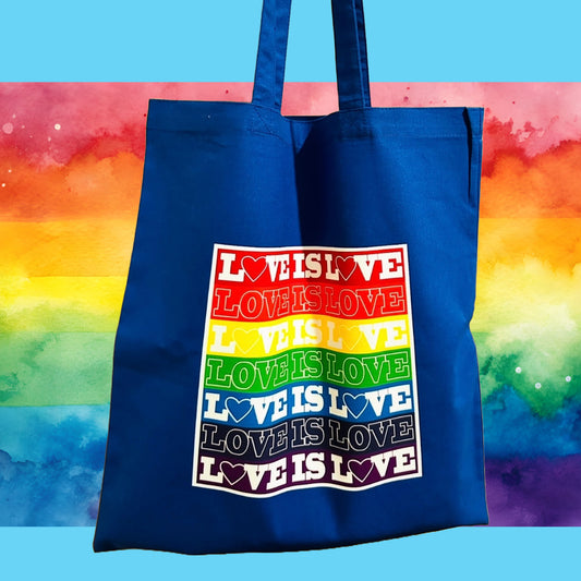Blue Love is Love Pride Ready pool or beach Unisex Cotton Reusable Tote Bag