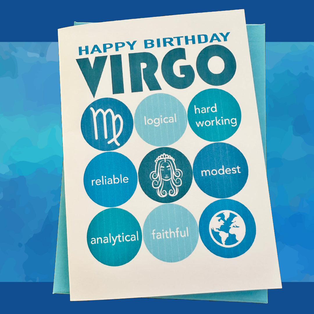 VIRGO HAPPY BIRTHDAY Modern Astrology Greeting Card with signs traits