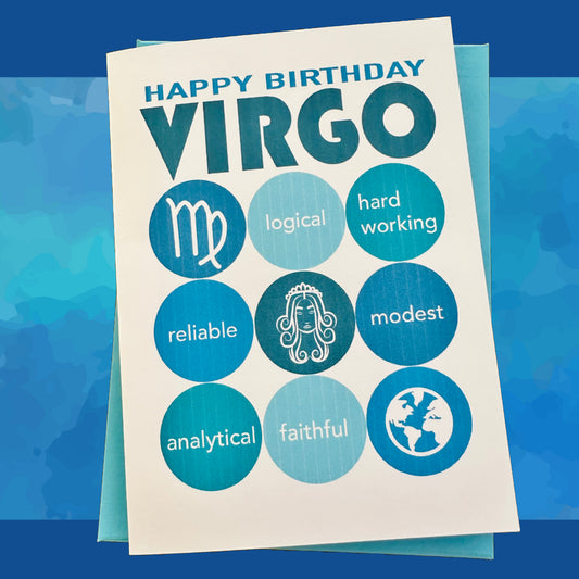 VIRGO HAPPY BIRTHDAY Modern Astrology Greeting Card with signs traits