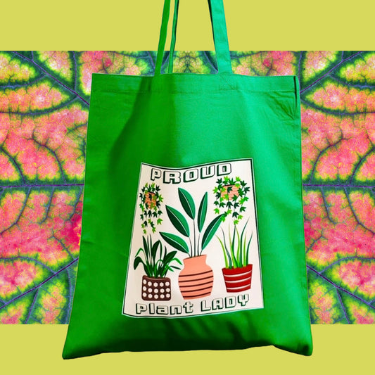 Green Plant Lady graphic Unisex Cotton Reusable Tote Bag