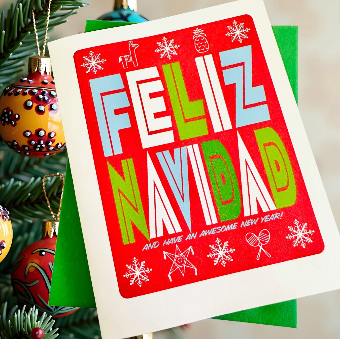 Feliz Navidad & Have an Awesome New Year! Holiday Boxed Christmas cards set of 10