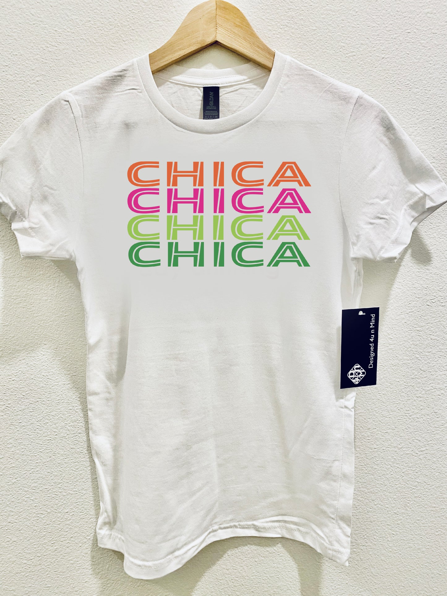 White Multi Color CHICA Girl in Spanish Women's Cotton Graphic T-shirt