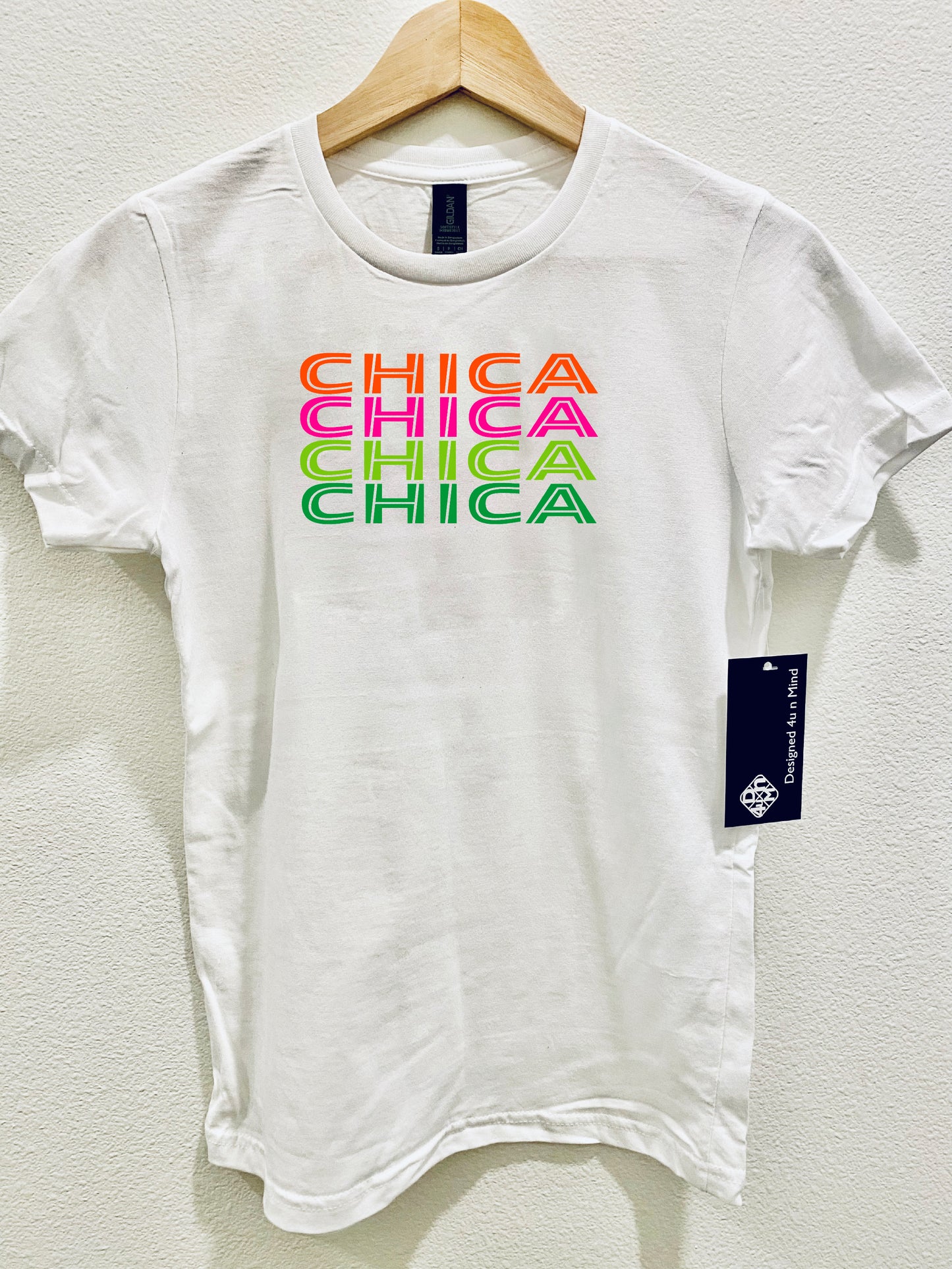 White Multi Color CHICA Girl in Spanish Women's Cotton Graphic T-shirt