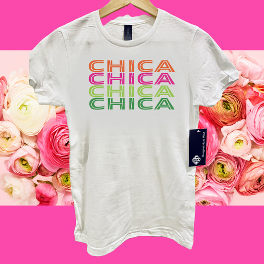 White Multi Color CHICA Girl in Spanish Women's Cotton Graphic T-shirt