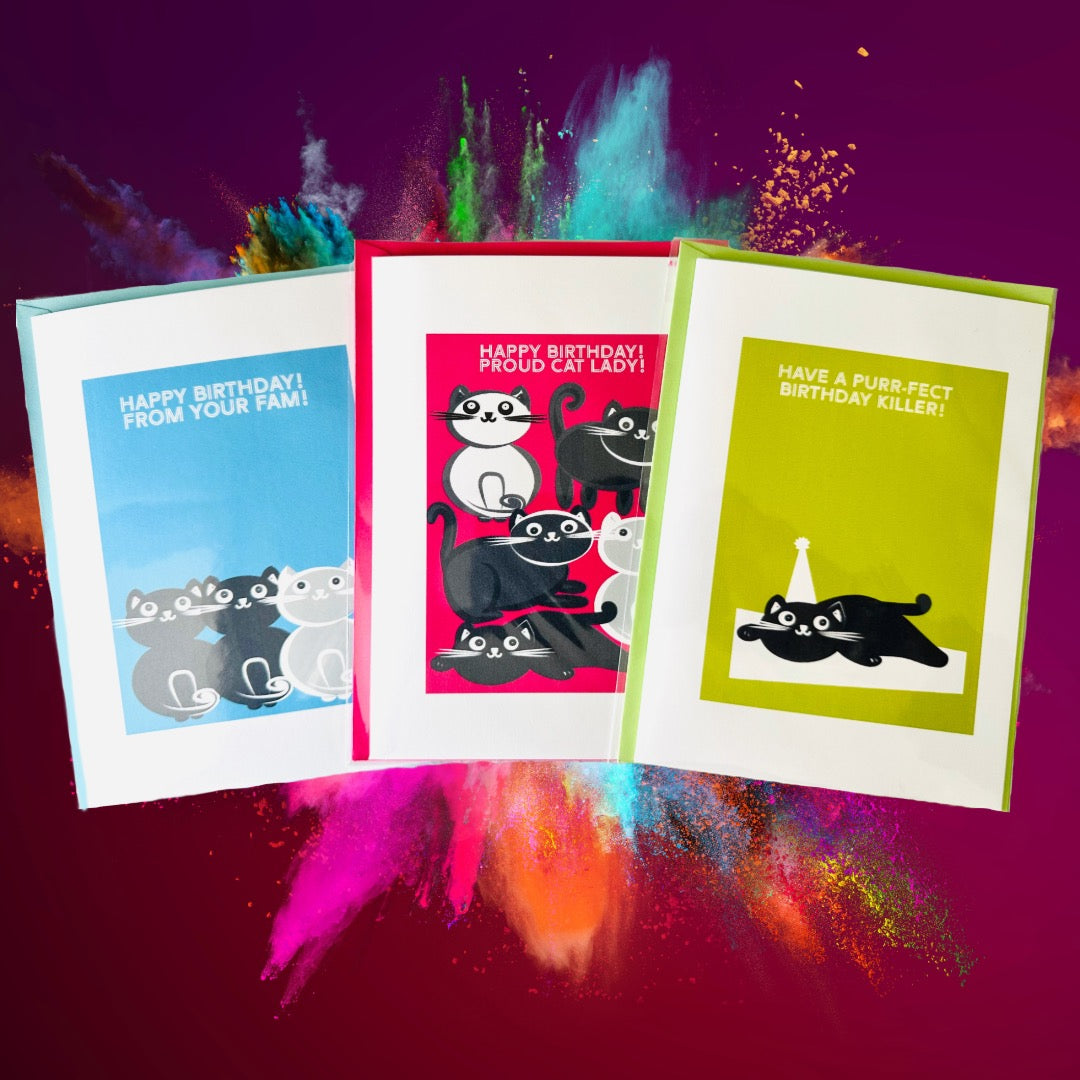 Have a Purr-fect Birthday Killer! 5x7 Cat Greeting card for those cat lovers in our lives