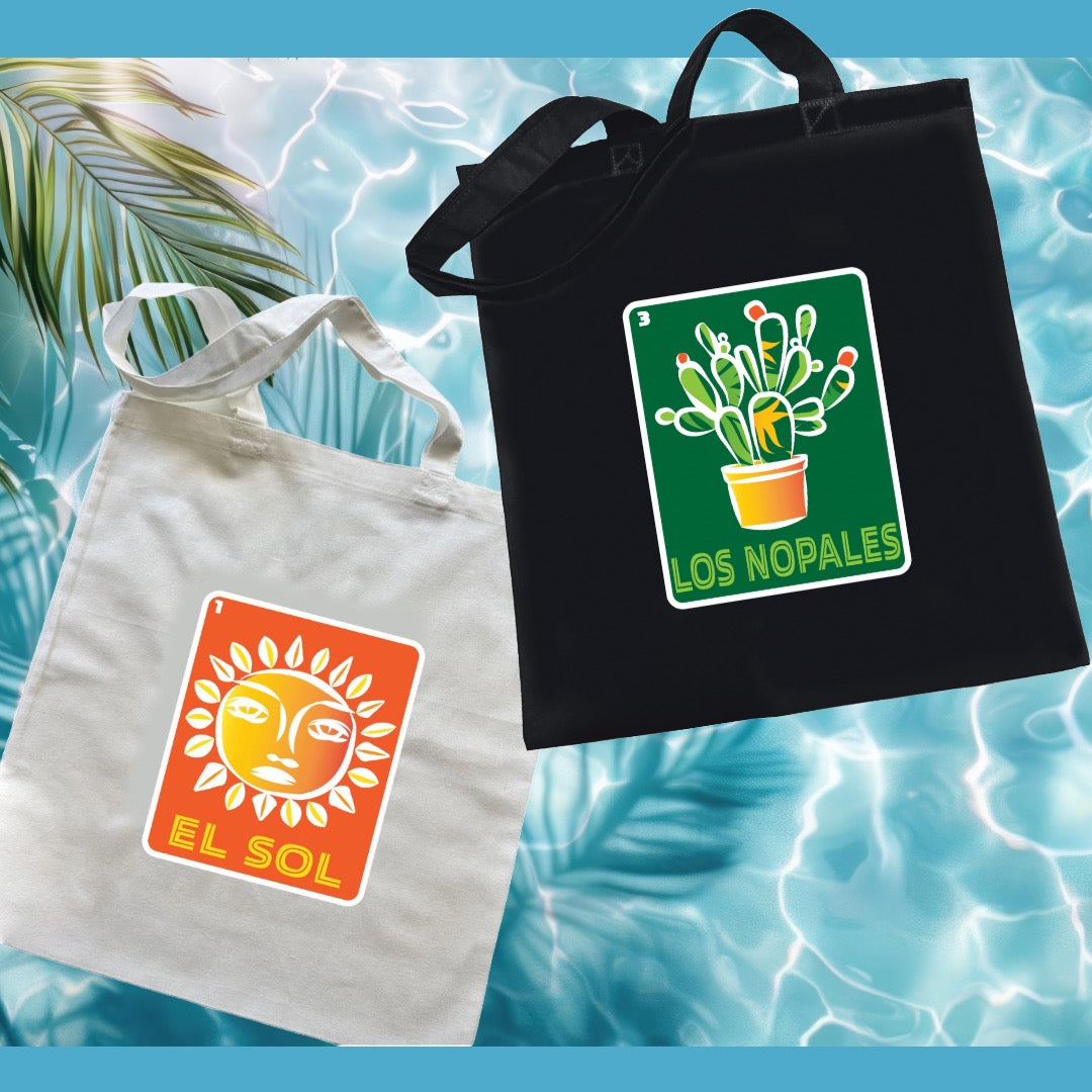 EL SOL Mexican Loteria Symbols Tote Bag Lightweight Cotton Reusable Shopping, Pool or Beach carry all bag