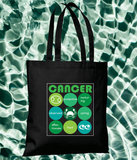 Black CANCER Zodiac Unisex Cotton Reusable Tote Bag