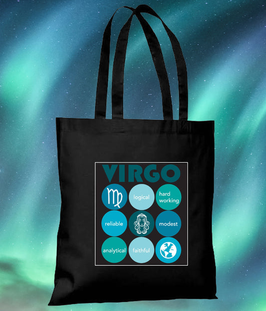 Black VIRGO Astrology Unisex Cotton Reusable Tote Bag