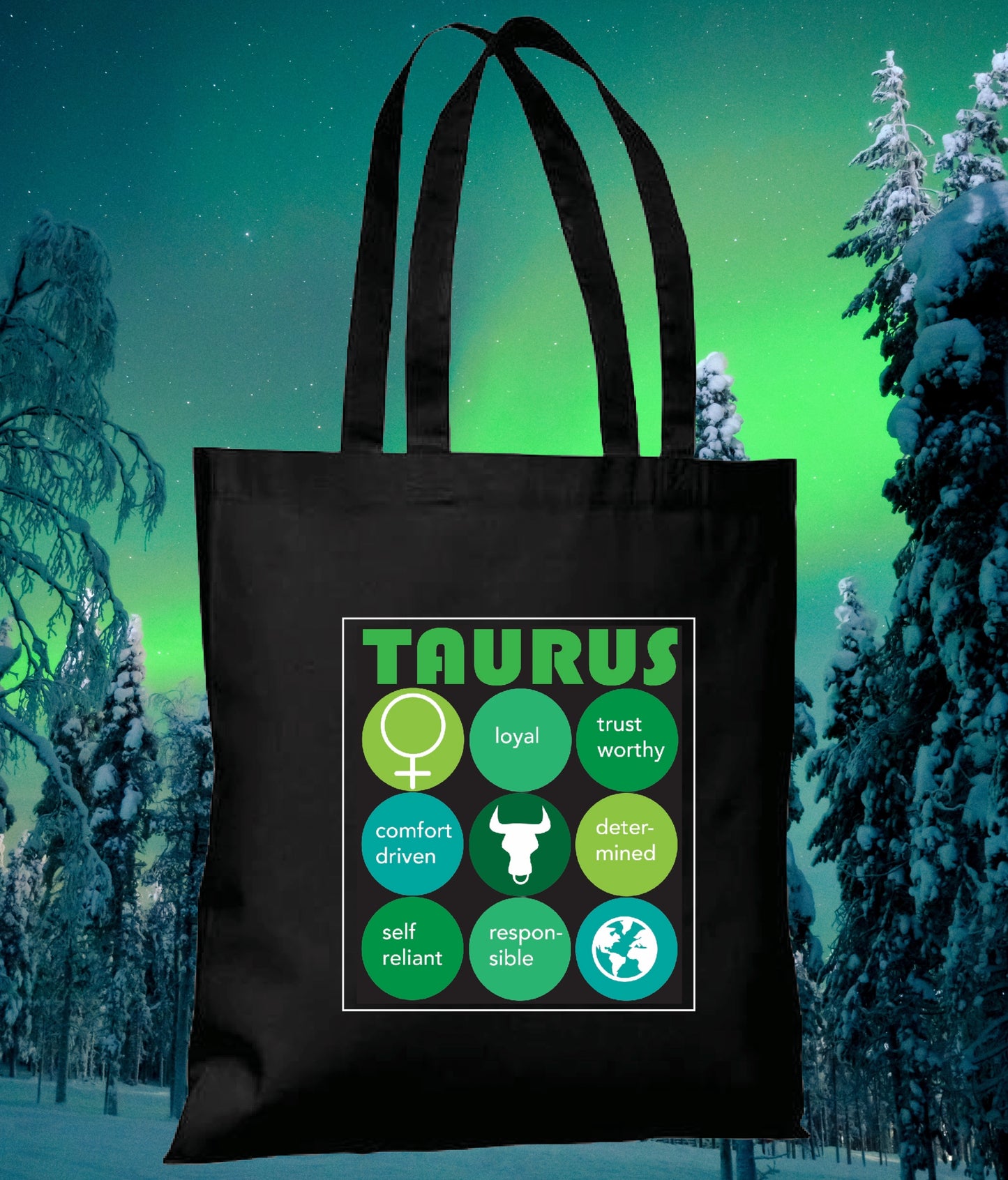 Black TAURUS Zodiac Unisex Cotton Reusable Tote Bag