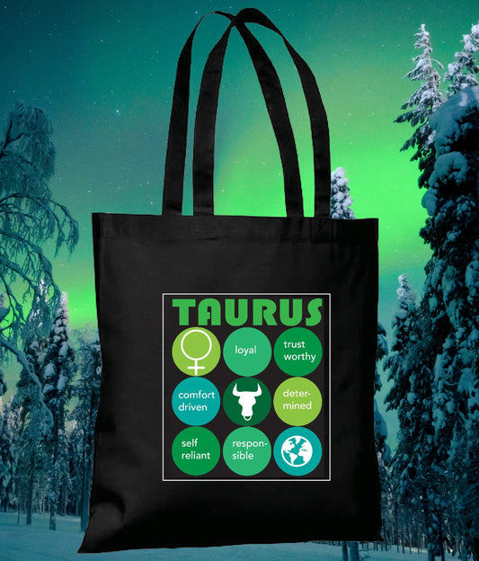 Black TAURUS Zodiac Unisex Cotton Reusable Tote Bag