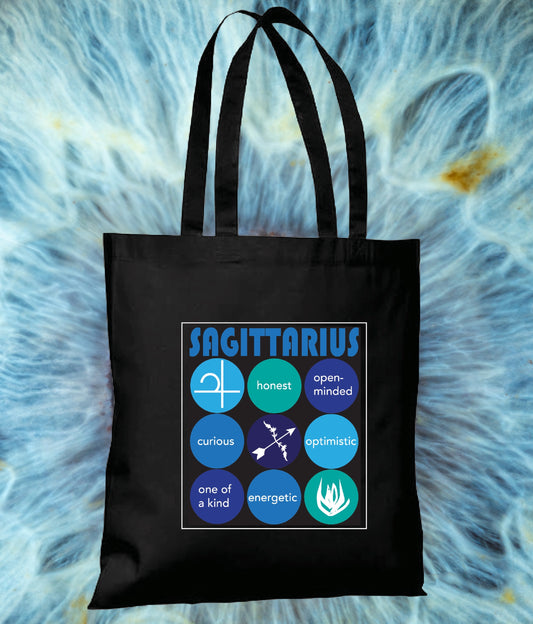 Black SAGITTARIUS Astrology Unisex Cotton Reusable Tote Bag