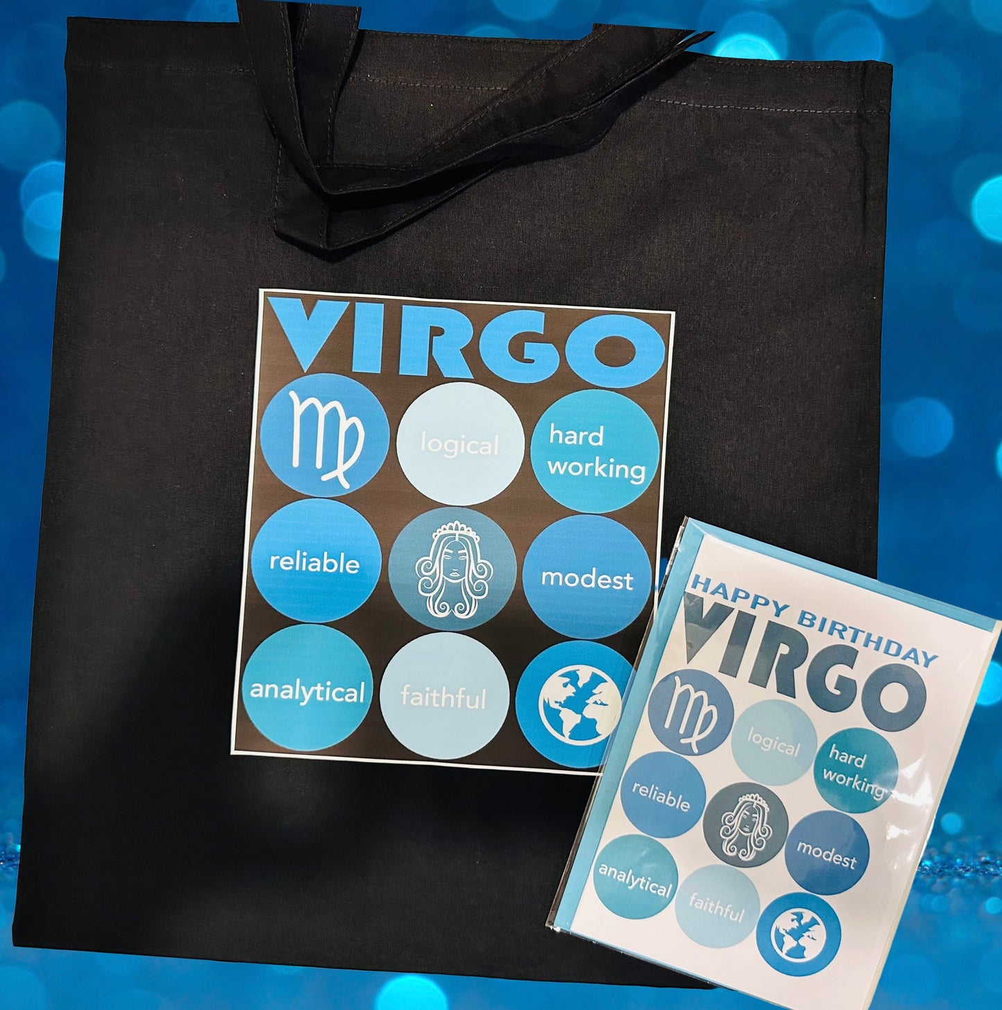 Black VIRGO Astrology Unisex Cotton Reusable Tote Bag