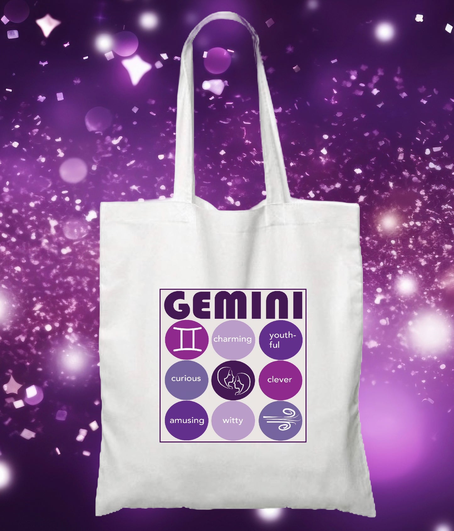 White GEMINI HOROSCOPE Unisex Cotton Reusable Tote Bag