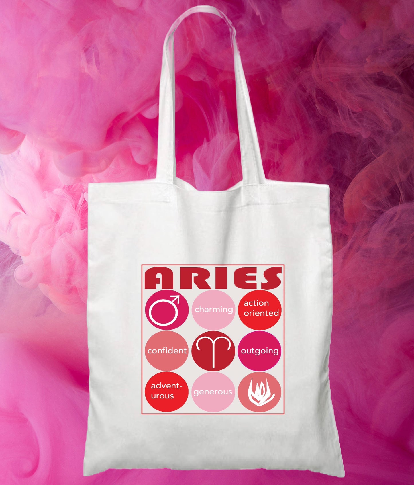 White ARIES Zodiac Unisex Cotton Reusable Tote Bag