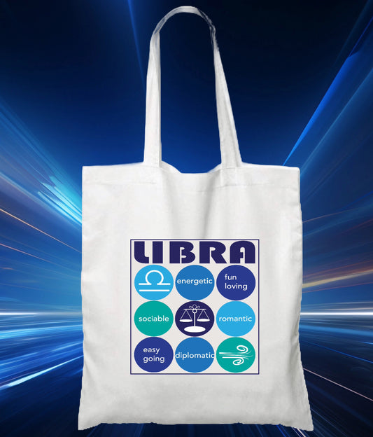 White LIBRA Zodiac Unisex Cotton Reusable Tote Bag (white)