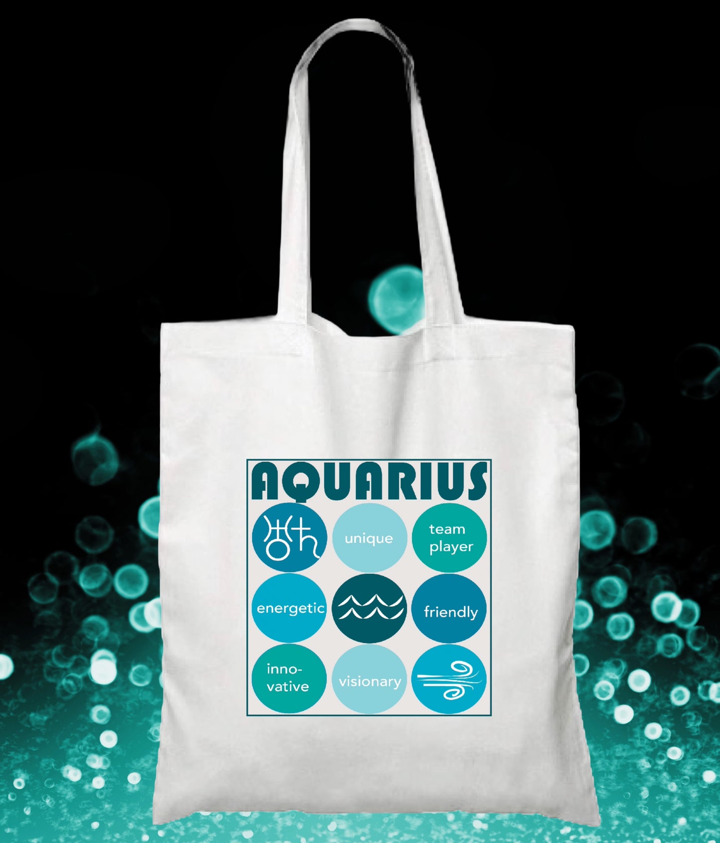 White AQUARIUS Zodiac Unisex Cotton Reusable Tote Bag