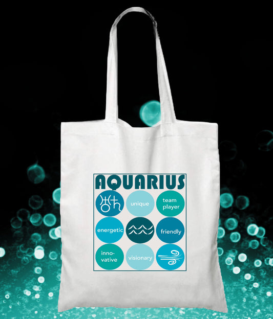 White AQUARIUS Zodiac Unisex Cotton Reusable Tote Bag