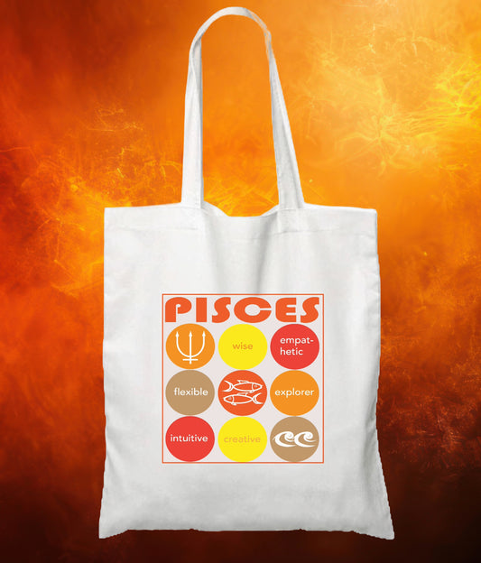 White PISCES Zodiac Unisex Cotton Reusable Tote Bag