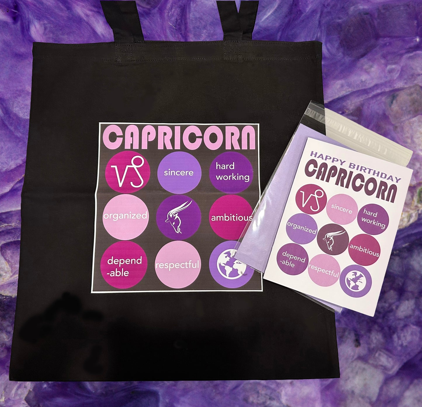 Black CAPRICORN Astrology Unisex Cotton Reusable Tote Bag
