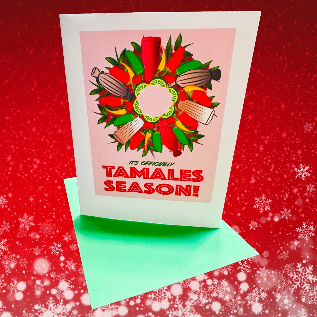 Its Officially Tamales Season Wreath Boxed Christmas card set of 10