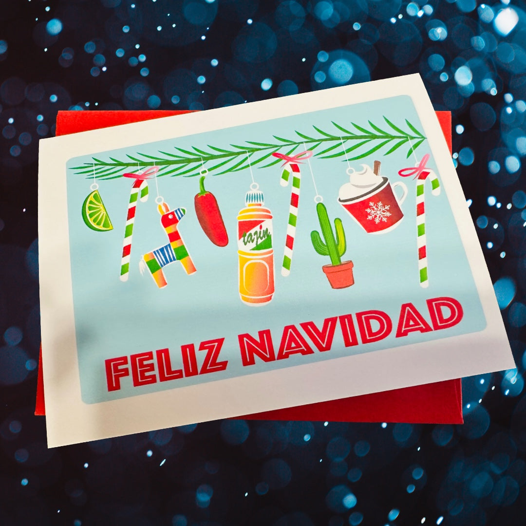 Feliz Navidad Ornaments Boxed Christmas card set of 10