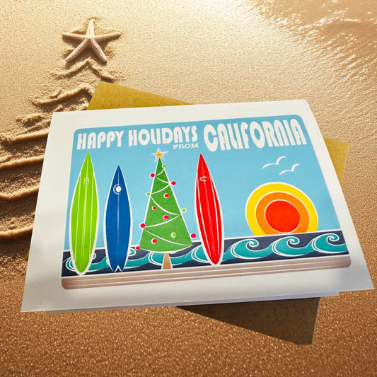 Happy Holidays from California SurfBoard Boxed Christmas set of 10