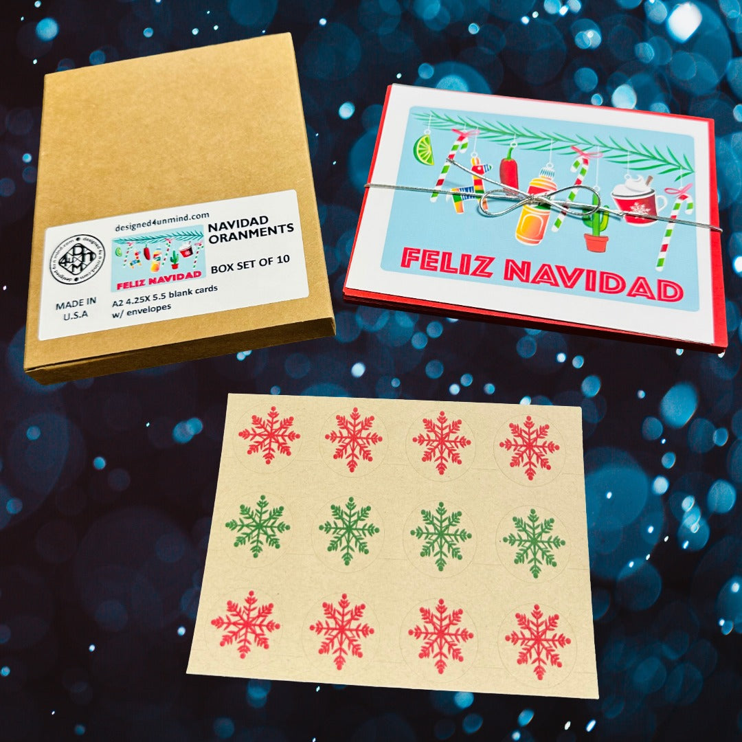 Feliz Navidad Ornaments Boxed Christmas card set of 10