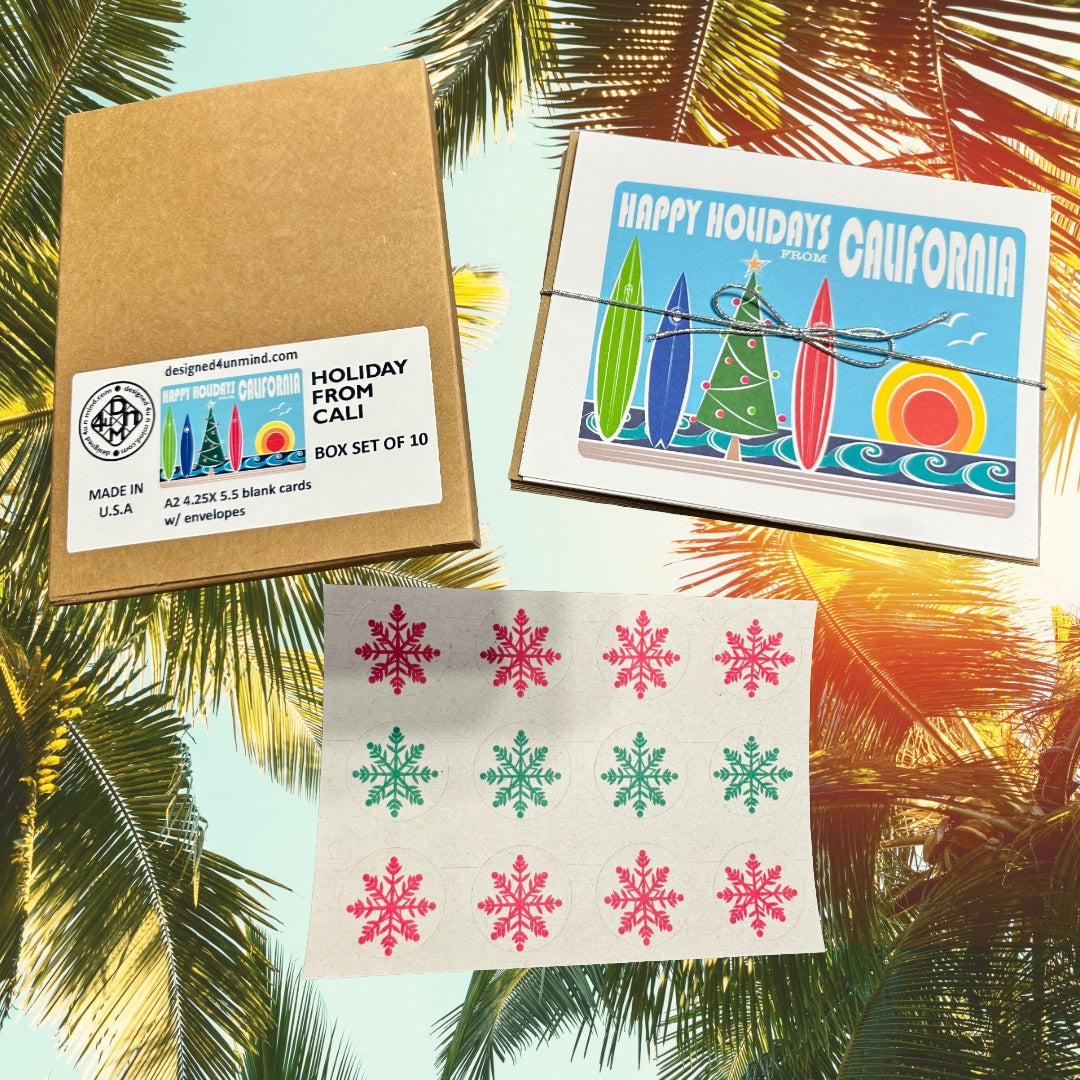 Happy Holidays from California SurfBoard Boxed Christmas set of 10