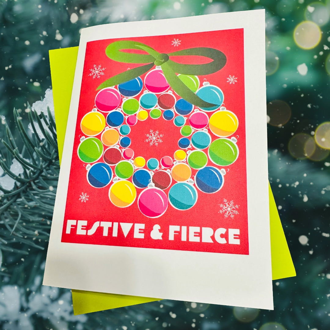 Festive & Fierce Wreath Holiday Boxed Christmas card set of 10