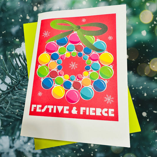Festive & Fierce Wreath Holiday Boxed Christmas card set of 10