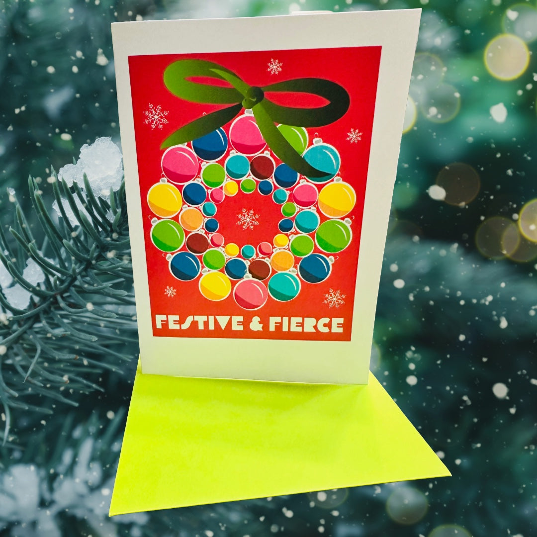 Festive & Fierce Wreath Holiday Boxed Christmas card set of 10