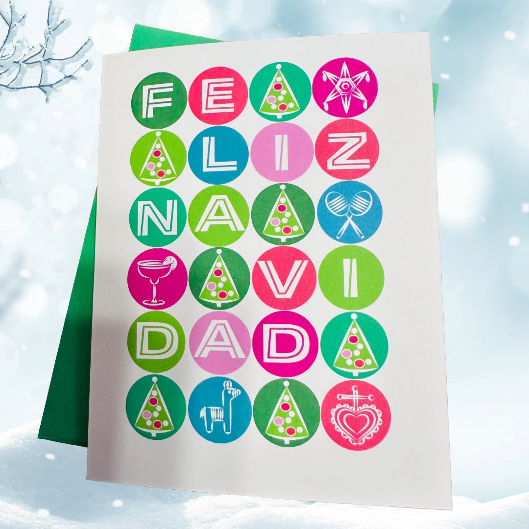 Feliz Navidad Balls Colorful Boxed Christmas card set of 10