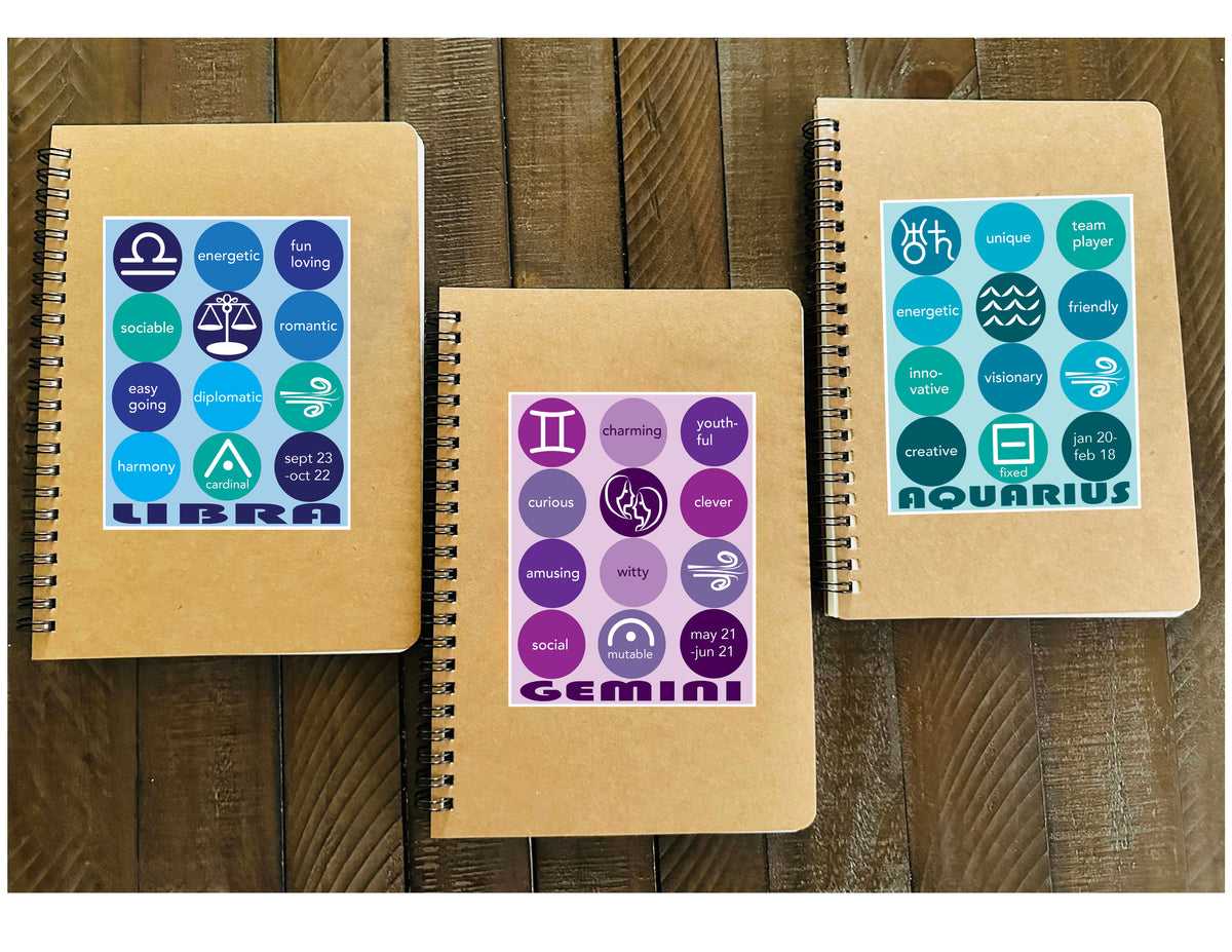 LIBRA Astrology Traits & Symbols Spiral Kraft A5 Notebook