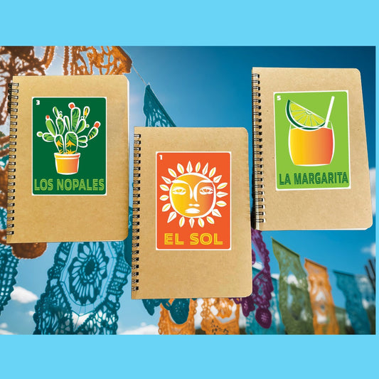 El Sol Los Nopales & La Margarita Mexican Loteria Spiral Kraft cover A5 8.25x5.5 Journal sketch notebook