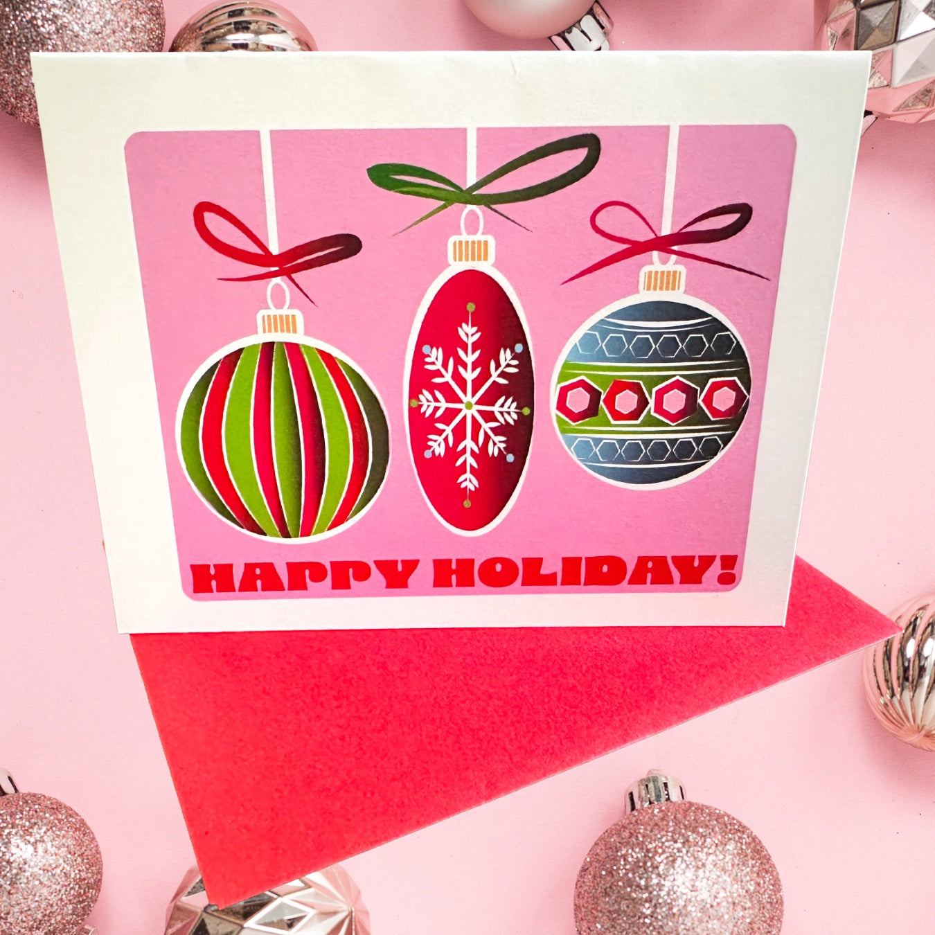 Happy Holiday Festive Ornaments! Holiday Boxed Christmas card set of 10