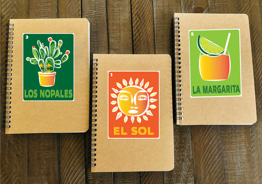 El Sol Los Nopales & La Margarita Mexican Loteria Spiral Kraft cover A5 8.25x5.5 Journal sketch notebook