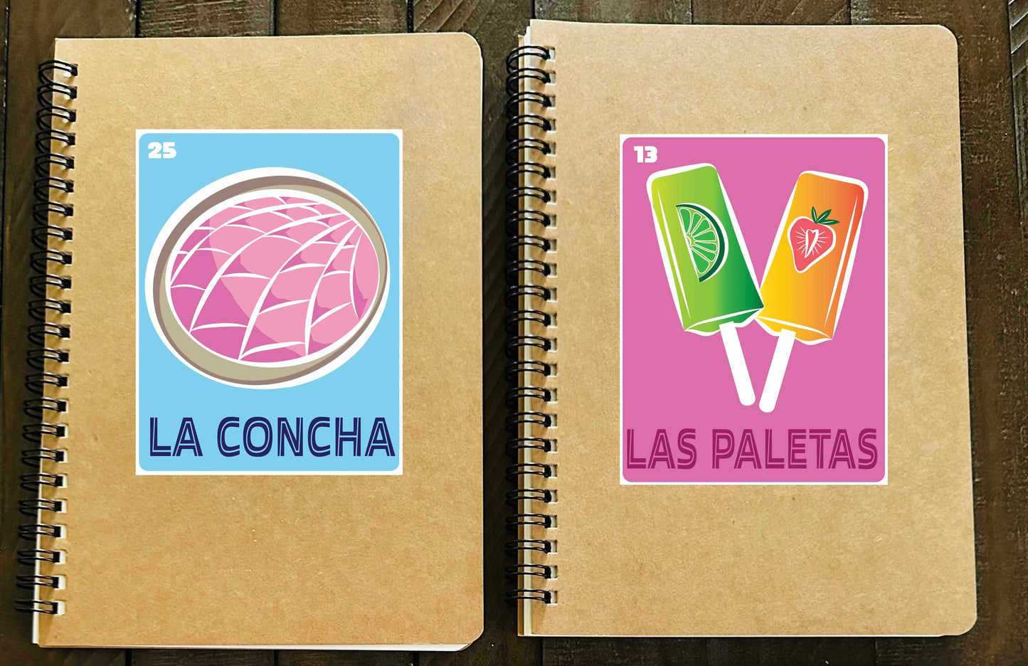 LA CONCHA & LAS PALETAS Mexican Loteria Spiral Kraft cover A5 8.25x5.5 Journal sketch notebook