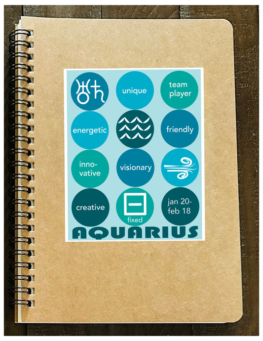 AQUARIUS Astrology Traits & Symbols Spiral Kraft A5 Notebook