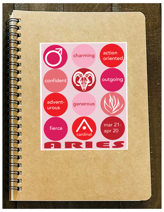 ARIES Astrology Traits & Symbols Spiral Kraft A5 Notebook