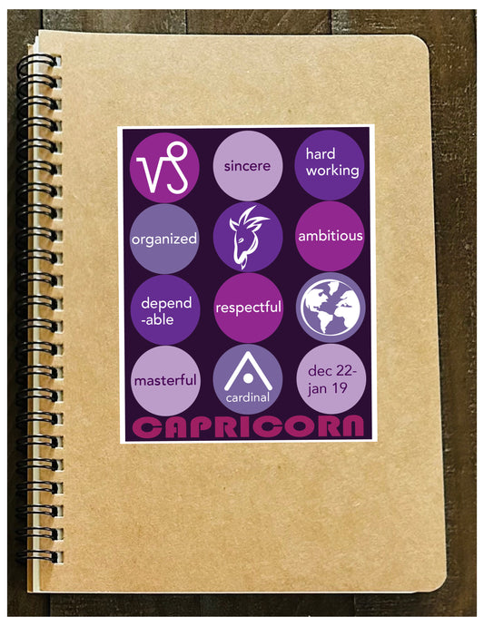 CAPRICORN Astrology Traits & Symbols Spiral Kraft A5 Notebook
