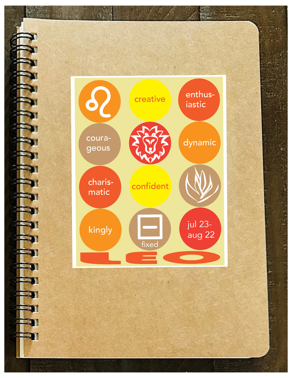 LEO Astrology Traits & Symbols Spiral Kraft A5 Notebook