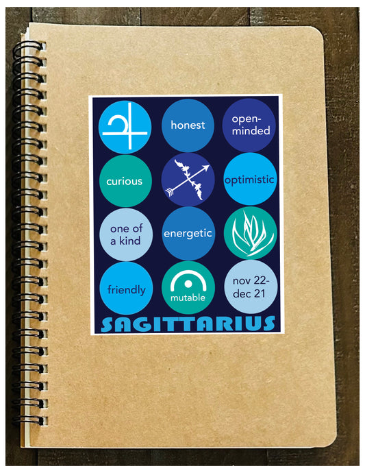 SAGITTARIUS Astrology Traits & Symbols Spiral Kraft A5 Notebook