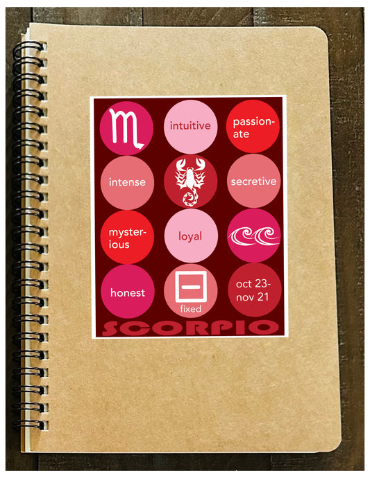 SCORPIO Astrology Traits & Symbols Spiral Kraft A5 Notebook