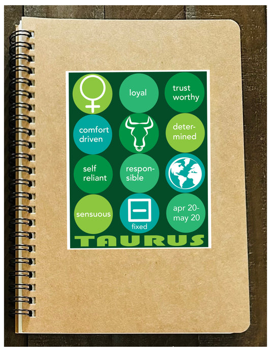 TAURUS Astrology Traits & Symbols Spiral Kraft A5 Notebook